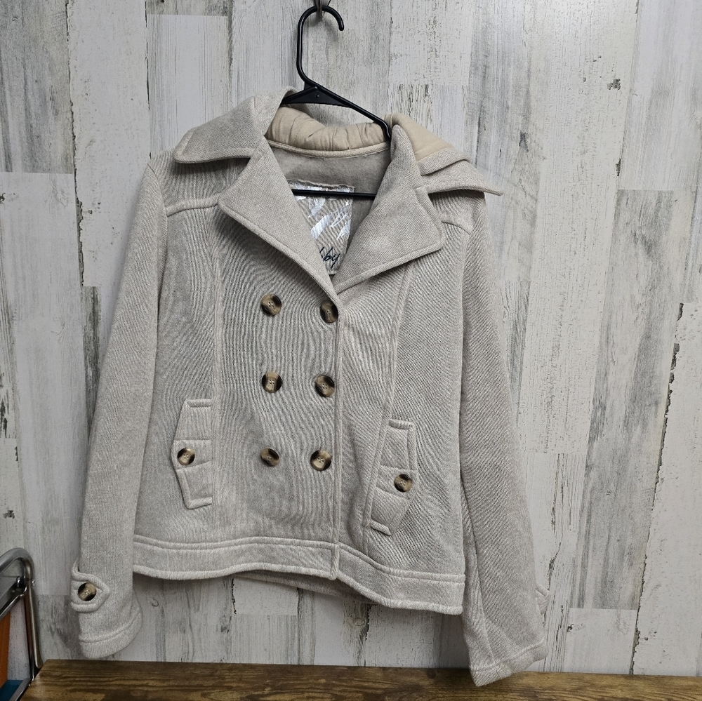 Sebby Cream Double-Breasted Pea Coat Womens Size Large